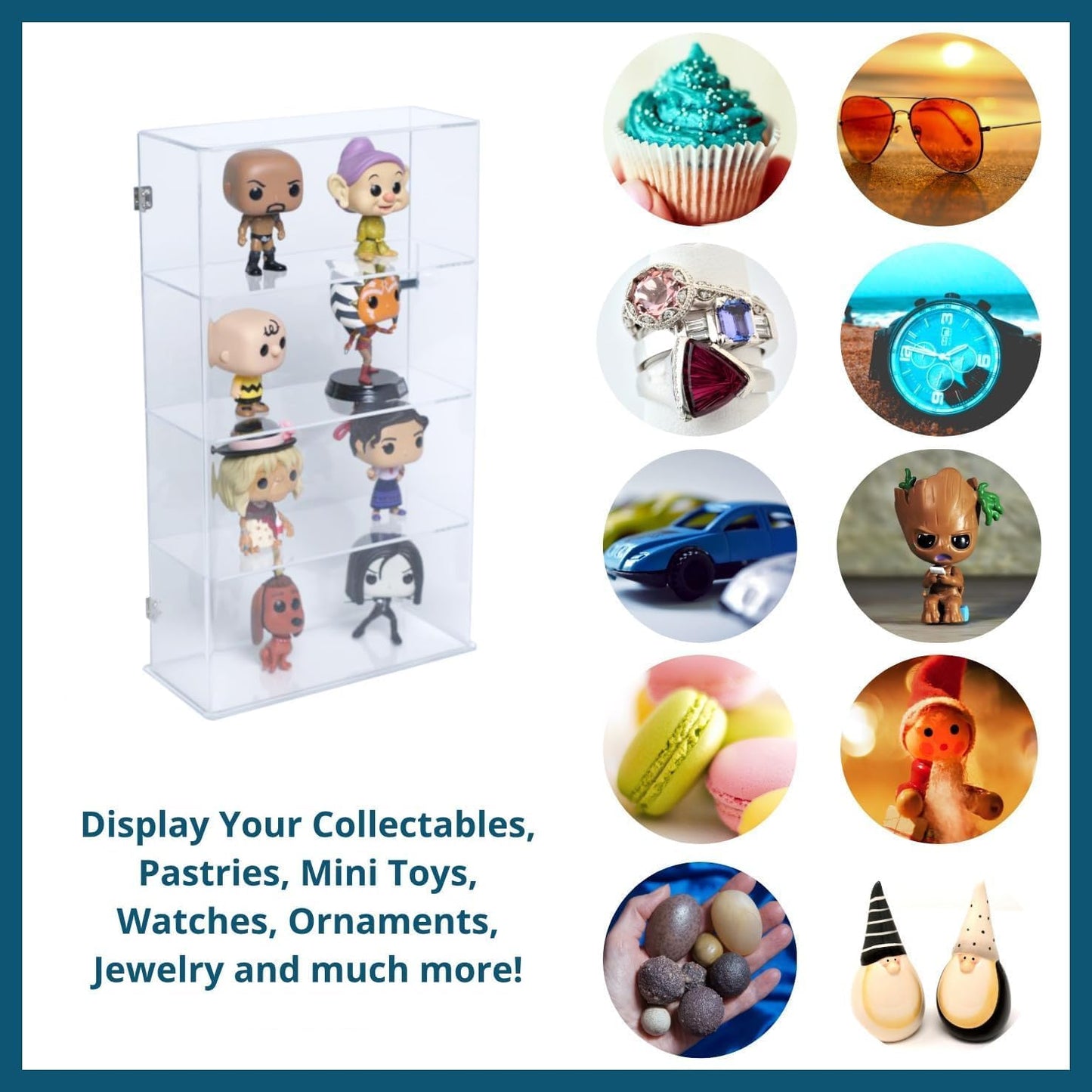 4 Tier Transparent Acrylic Display Case with Lock,Clear Show Case for Collectible, Vertical Curio,See-Through Locking Cabinet,Dustproof Protection 10.25 x 4.25 x 18.25 Inches