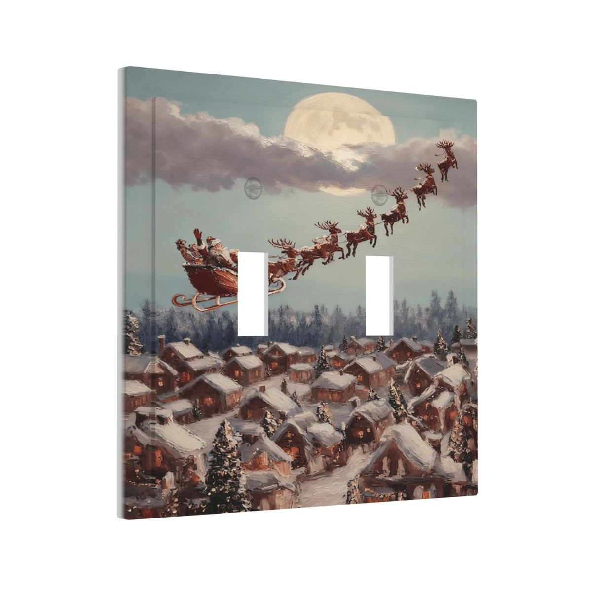 Decorative Art Light Switch Covers Moonlit Christmas Journey2 Gang Double Toggle Wall Plate Decorative Switchcover Electrical Switchplate for Home Decor
