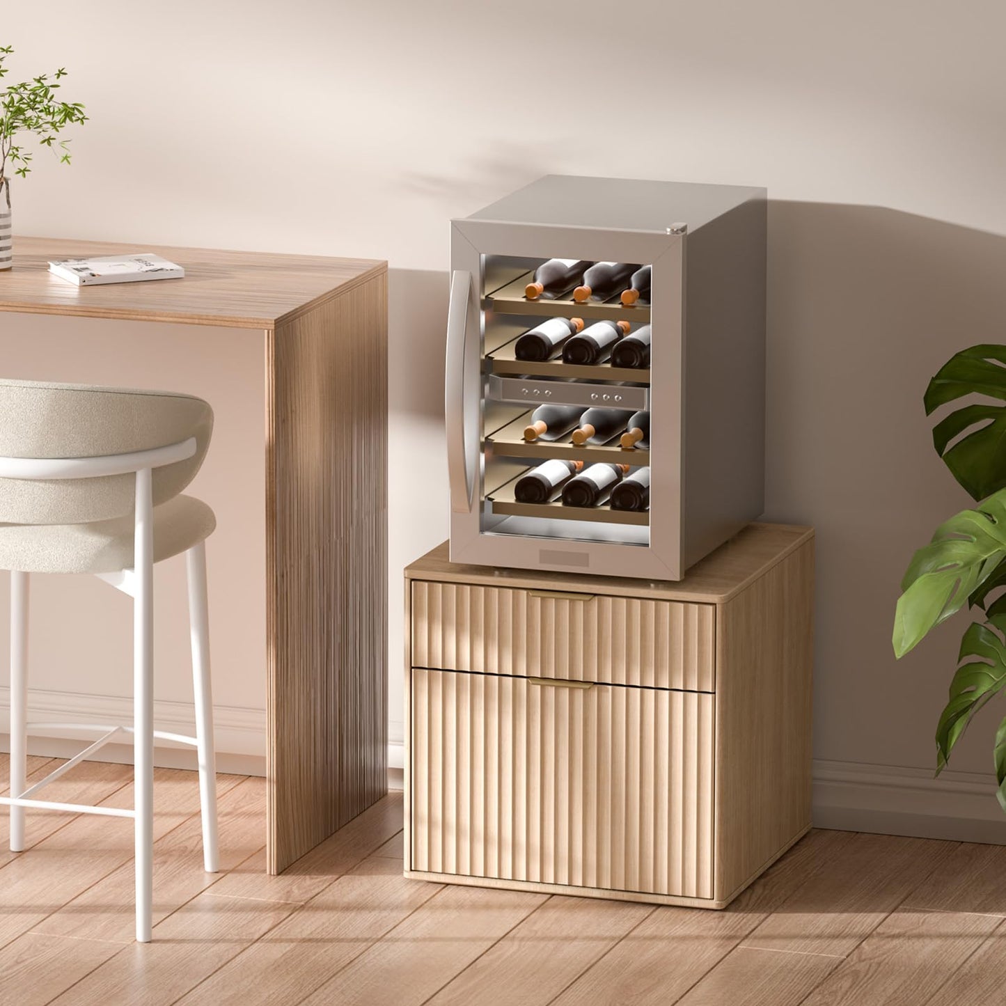 Aruood Mini Fridge Stand with Storage，Small Refrigerator Stand with Wooden，Mini Fridge Table with Drawer for Dorm, Apartment, Office, Bedroom，Hold 300LBS, Light Oak