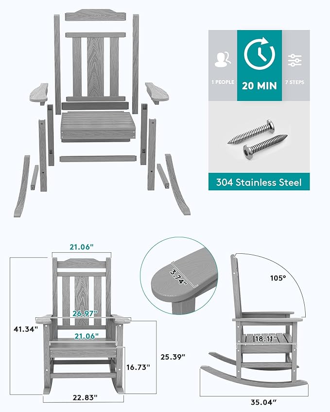 SERWALL Oversized Rocking Chair Set of 2 Outdoor, HDPE Outdoor Rocking Chair