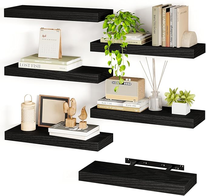 Fixwal Black Shelves, 15.7in Floating Shelves, Farmhouse Shelf Wall Decor