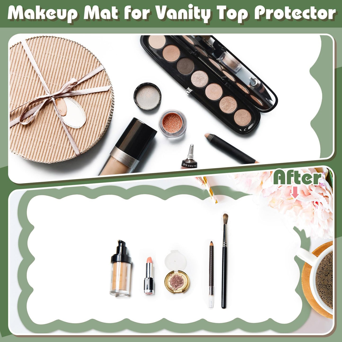 Teenyyou Makeup Mat for Vanity Protect Scalloped Makeup Mat 31.5 x 15.8'' Vanity Cover Top 2026 Graduation Gifts Dual-sided Dressing Table Pad Waterproof Mouse Pads for Dormitory Desktop(Green Edge)