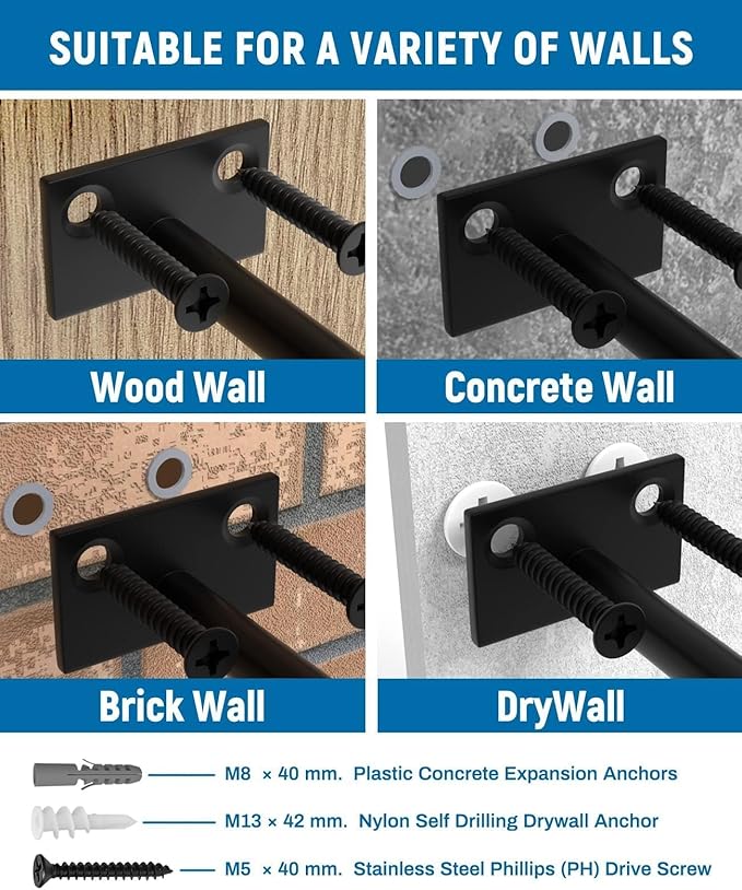 LEOPO Black 8-Pack 8 inch Floating Shelf Brackets, Hidden Shelf Bracket