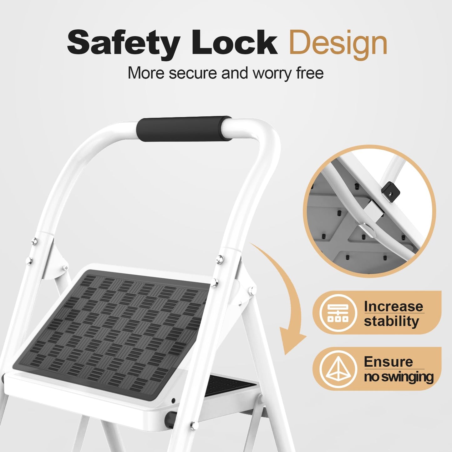 HBTower Step Ladder, Folding Step Stool with Wide Anti-Slip Pedal, Sturdy Steel Ladder, Convenient Handrail, Lightweight, Portable Steel Step Stool