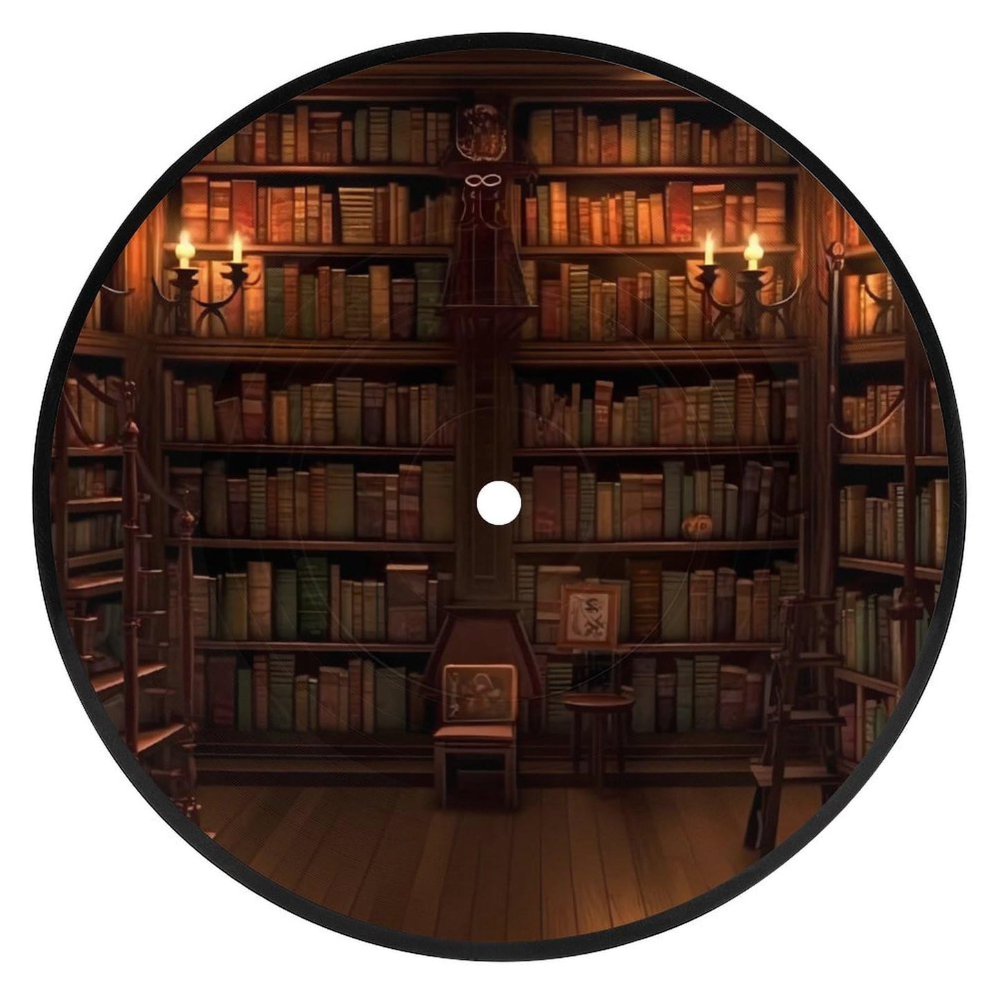 Retro CD Record Coasters,with Book Room Library Printed Silicone Coasters, for Drinks,Coffee Table Decor Coaster,Prevent Furniture from Dirty and Scratched
