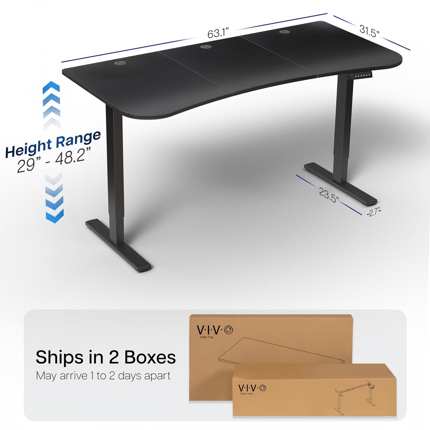 VIVO Electric 63 x 32 in Standing Desk, Memory Height Adjustment, 1B Series, Holds 220 lbs, Black Carbon Fiber Top Black Frame, DESK-KIT-1B1R