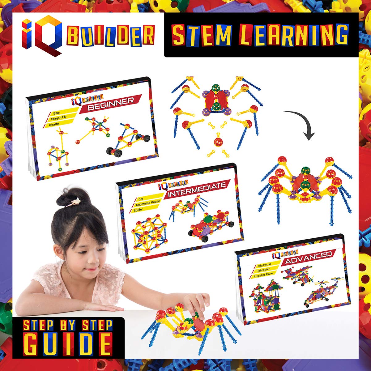 IQ BUILDER | STEM Learning Toys | Creative Construction Engineering | Fun Educational Building Blocks Toy Set for Boys and Girls Ages 5 6 7 8 9 10 Year Old + | Best Toy Gift for Kids | Activity Game