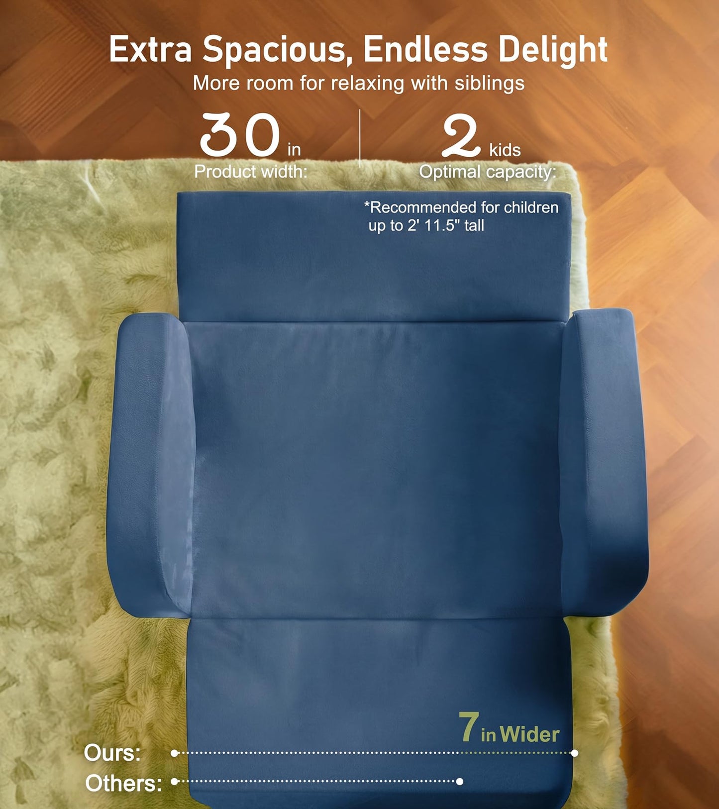 little dove 3-in-1 Extra Wide Convertible Kids Couch, Flip Open Kid Sofa, Machine-Washable Kid Couch for Girls, Kids Sofa for Fun Playtime, Dark Blue