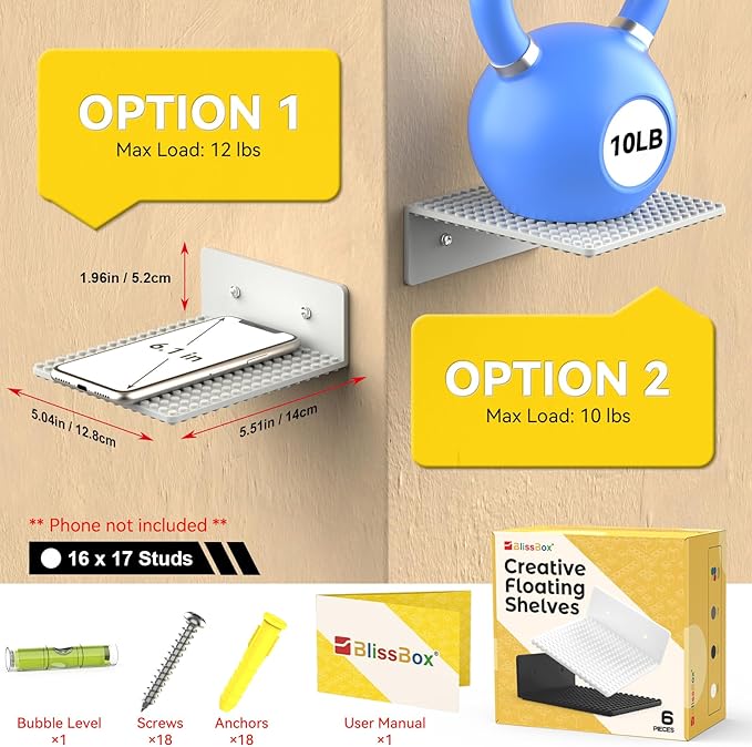 BlissBox 6-Pack Floating Display Shelves