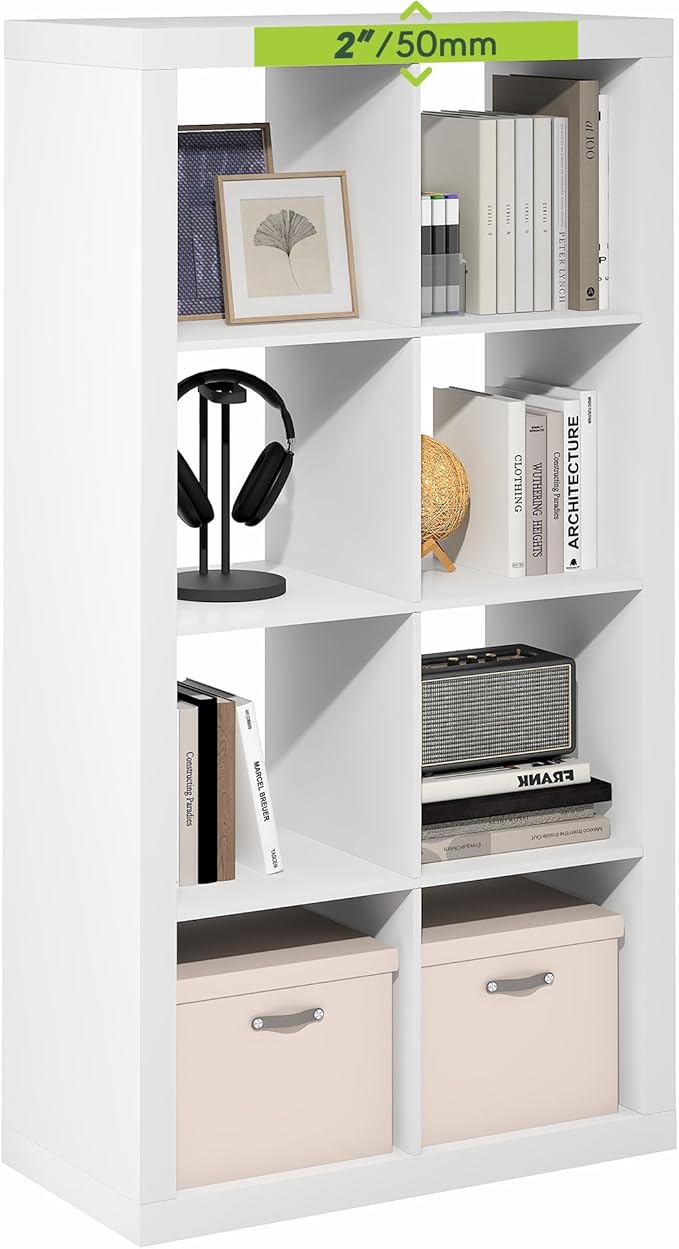 Furinno Cubicle Book Shelf, 8-Cube 2-Inch Super Thick Frame Bookshelf,