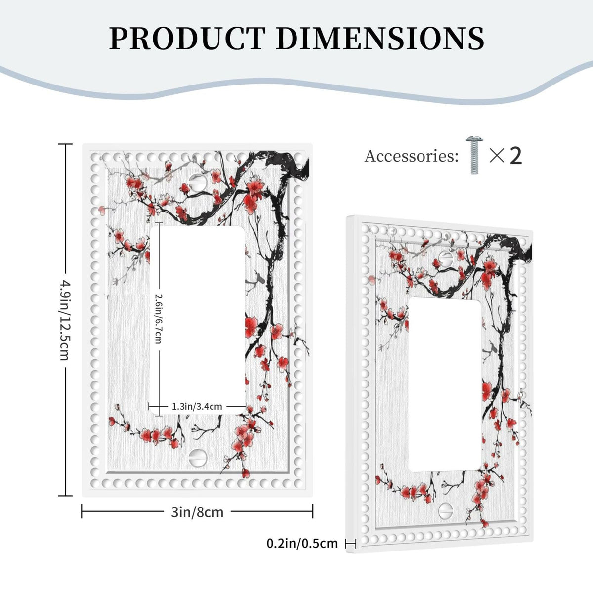 Cherry Blossom 1 Gang Rocker/GFCI Outlet Light Switch Wall Plate Cover Faceplate Decorative Faceplate Chinese Traditional Antique Ink Painting Art Plum Floral Bathroom Home Living Room Bedroom Decor