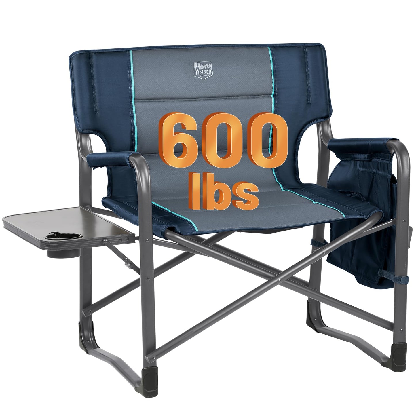 Timber Ridge XXL Upgraded Oversized Directors Chairs with Foldable Side Table, Detachable Side Pocket, Heavy Duty Folding Camping Chair up to 600 Lbs Weight Capacity (Blue) Ideal Gift