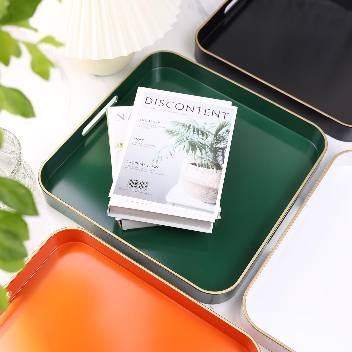 Omuriko Orange Square Decorative Tray with Handles, 13"*13" Versatile Serving Tray for Coffee Table, Ottoman, Ideal for Serving, Displaying, Organizing