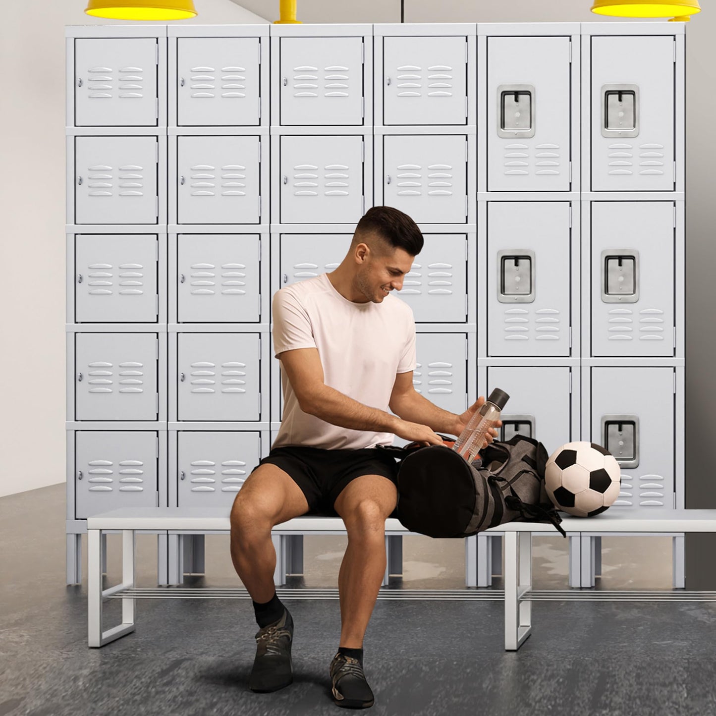 INTERGREAT Metal Locker for Employees with Lock, Steel Office Storage Locker with 5Doors, Gym Lockers Metal Cabinet for Home Office,School(Grey)