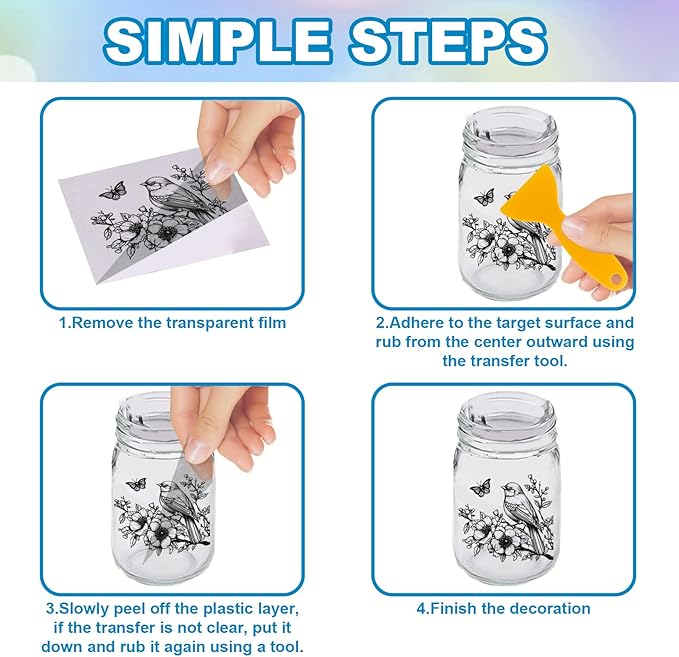 GLOBLELAND 18 Sheets Black and White Flowers Birds Transfer Stickers