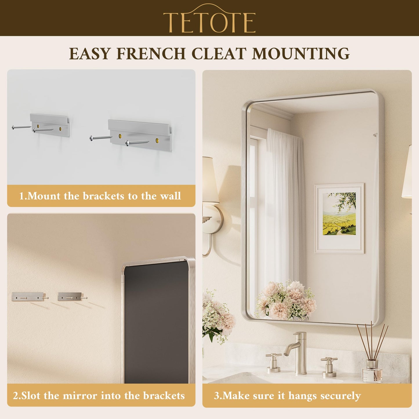 TETOTE Brushed Nickel Bathroom Mirror 24 x 30 Inch for Vanity Metal Framed Mirror Modern Farmhouse for Living Room Entryway(Horizontal/Vertical)