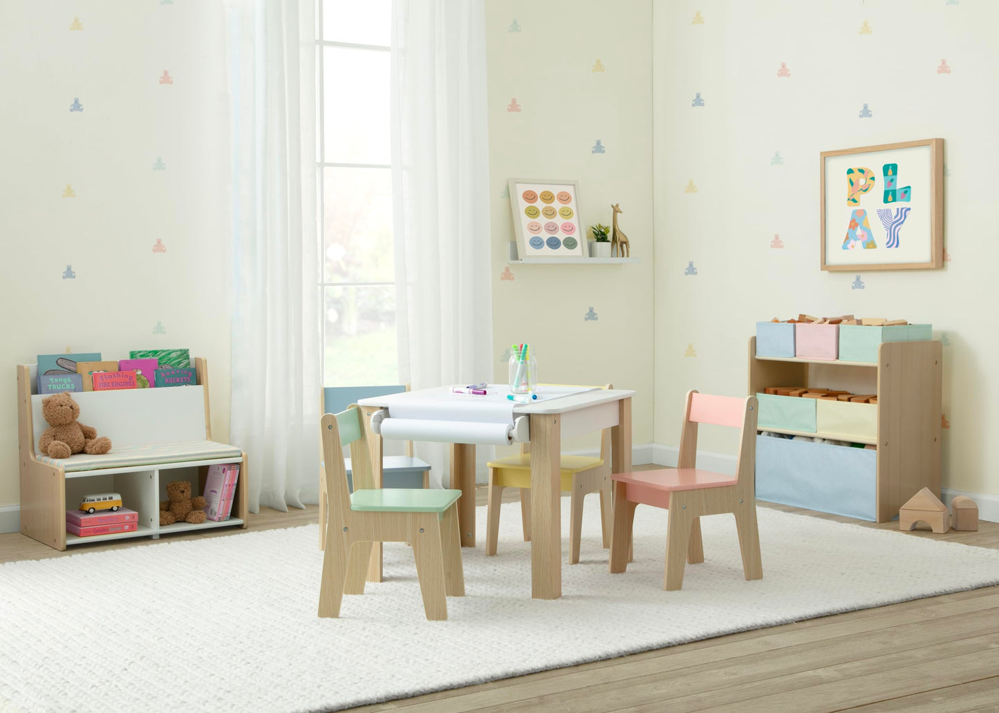 Delta Children - GapKids Table and 4 Chair Set with Paper Roll Holder - Greenguard Gold Certified, Pastel