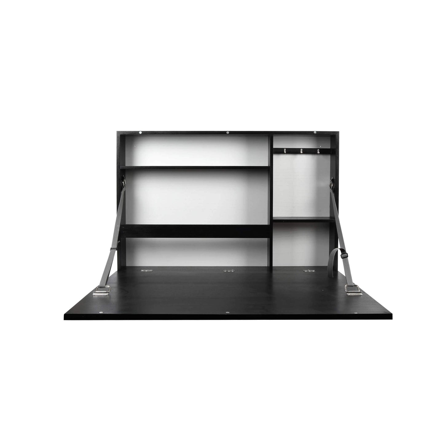 Prinz Work From Home Wall-Mounted Desk, Black Folding With Chalkboard Front, Space-Saving Floating Design, Ready to Hang, Interior Shelves, 36 x 24 x 5 Inches