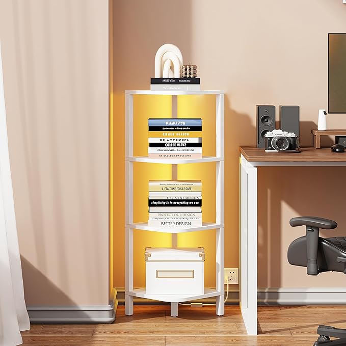 TUTOTAK Corner Shelf, 4-Tier Corner Bookshelf