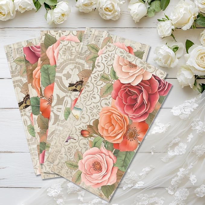 6 Sheets Roses Rub on Transfers