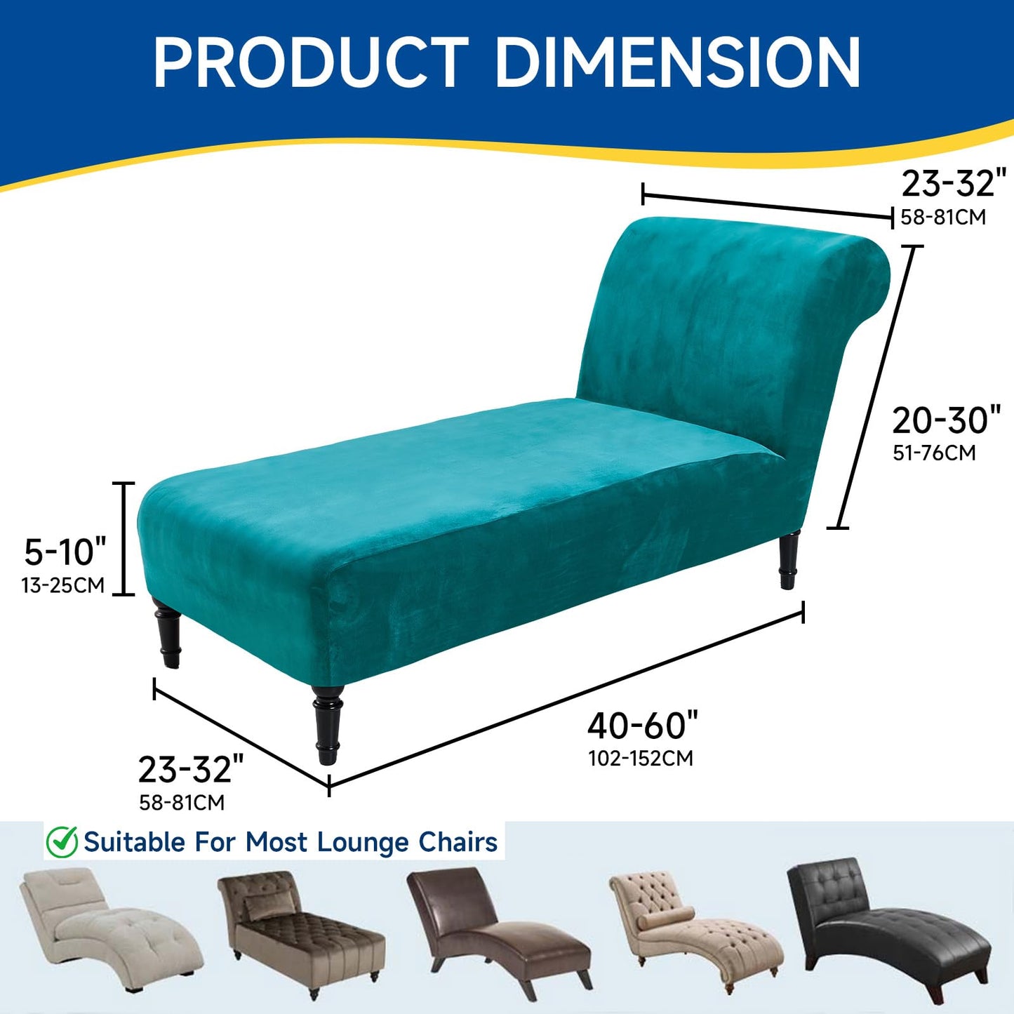 Velvet Chaise Lounge Cover Indoor Armless Chaise Slipcover Luxury High Stretch Ultra Soft Lounge Chair Covers Modern Machine Washable Chair Cover for Living Room Bedroom Furniture, Peacock Blue