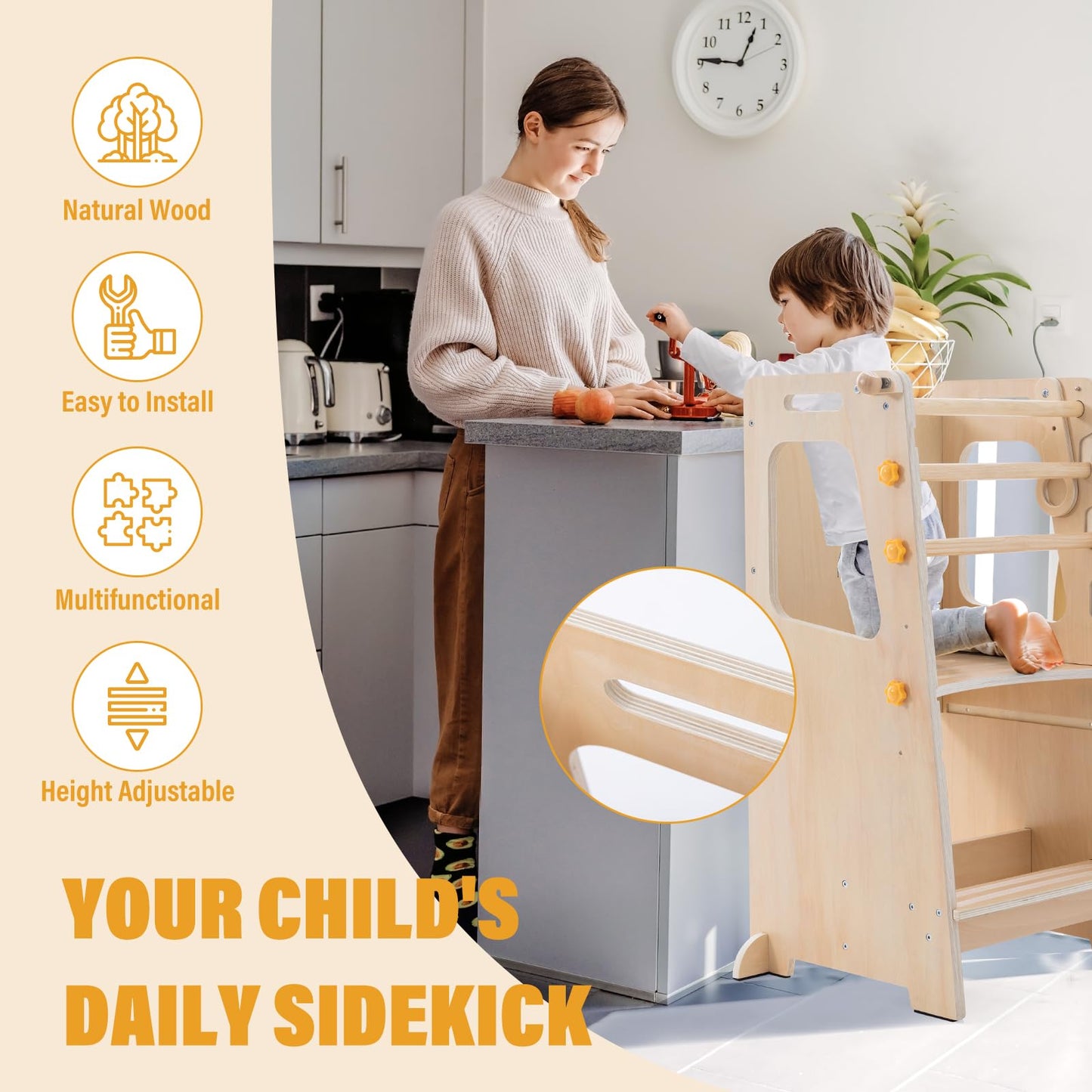 Gewitt Toddler Standing Tower, 4 in 1 Kitchen Stool Helper with Whiteboard, Kids Step Stool with Convertible Table and Chair, Toddler Helper Tower with Adjustable Height for Counter,Sink