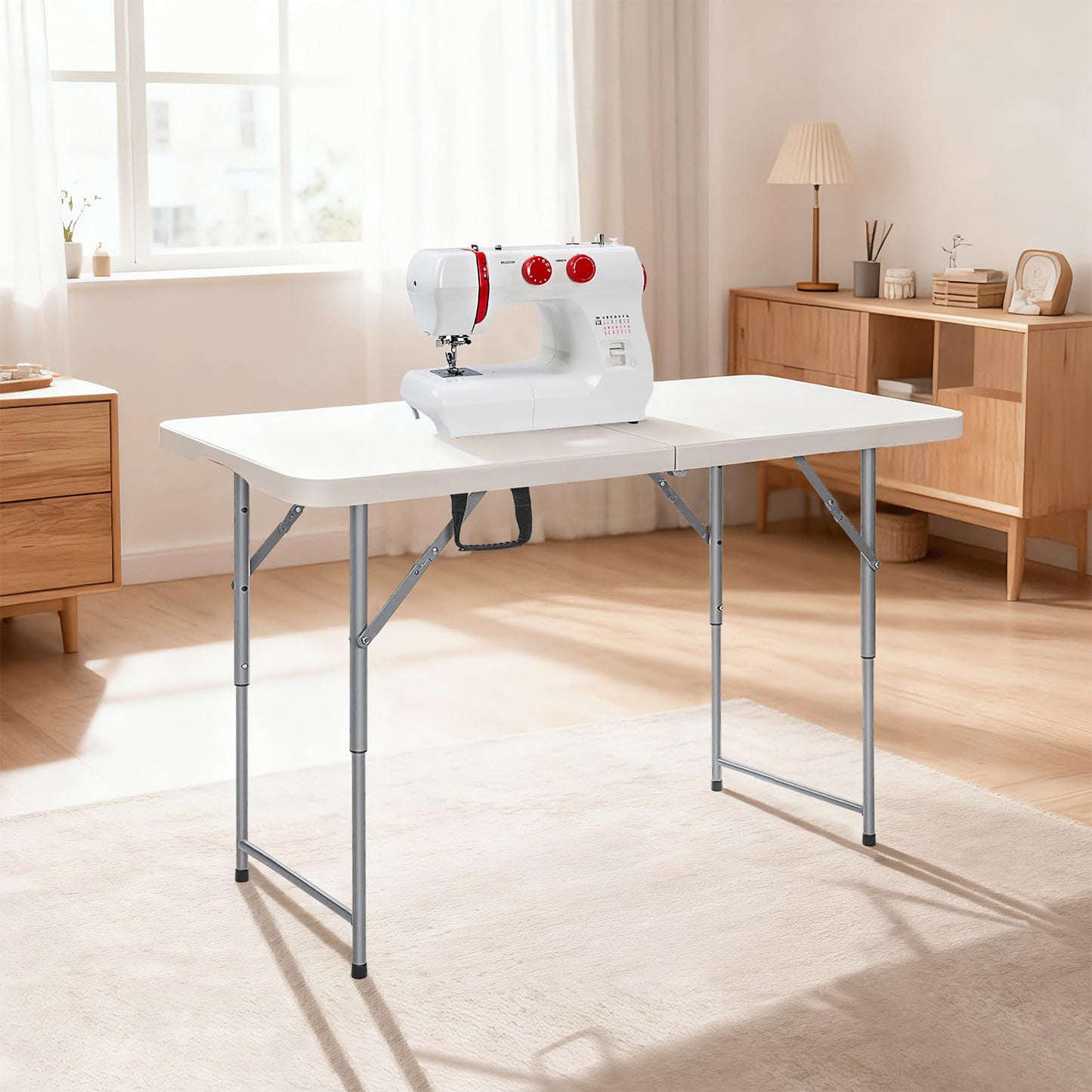 Vampire Killer FoldingTable 4 Foot Portable Heavy Duty Plastic Table and Adjustable Height Folding with Carrying Handle,Indoor Outdoor with Kids Table, Picnic,Party,Camping White