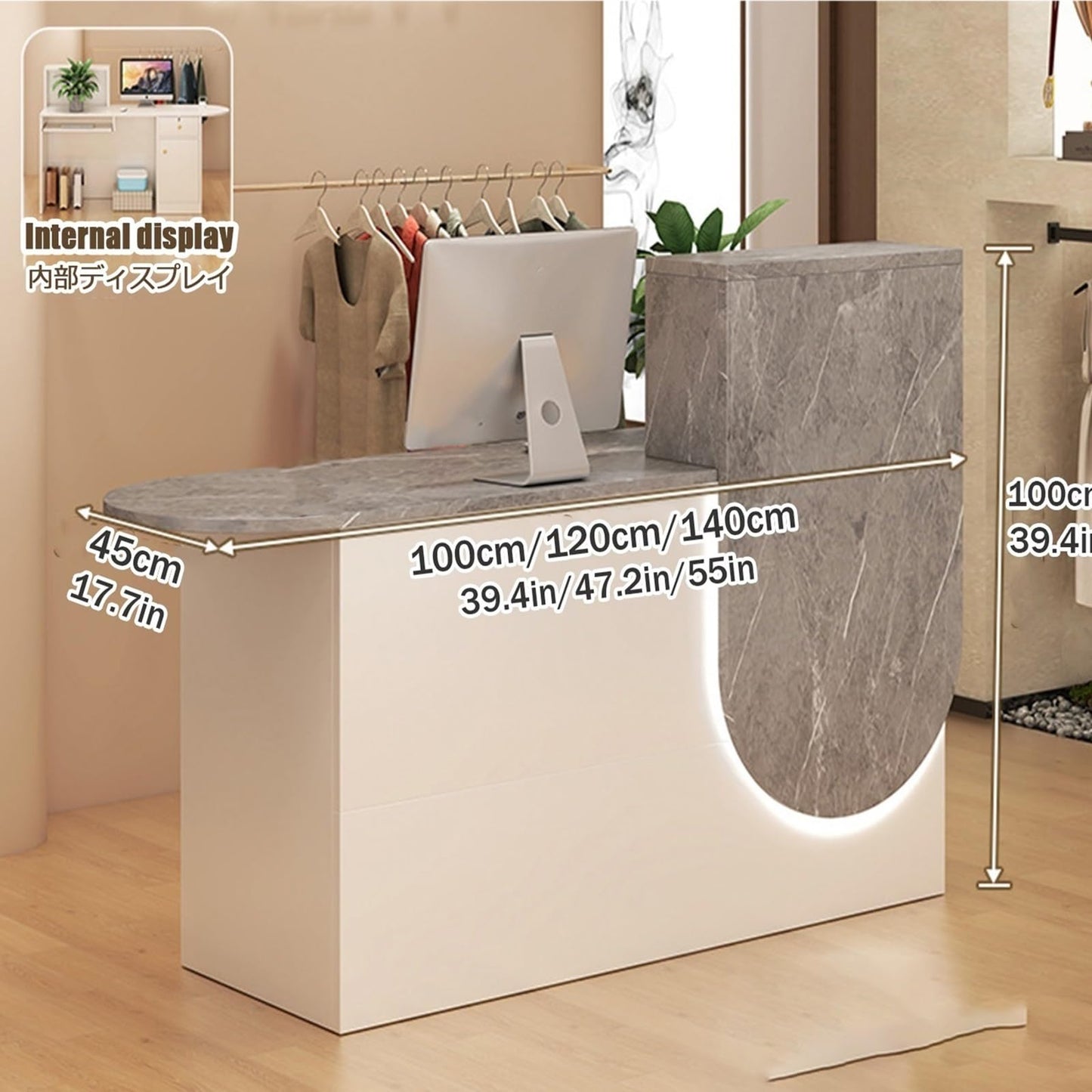 Stylish Modern Reception Desk - Durable Front Office Counter with Rounded Corners, Stable Load-Bearing, Wear-Resistant Design (Gray & White, 100CM Left)