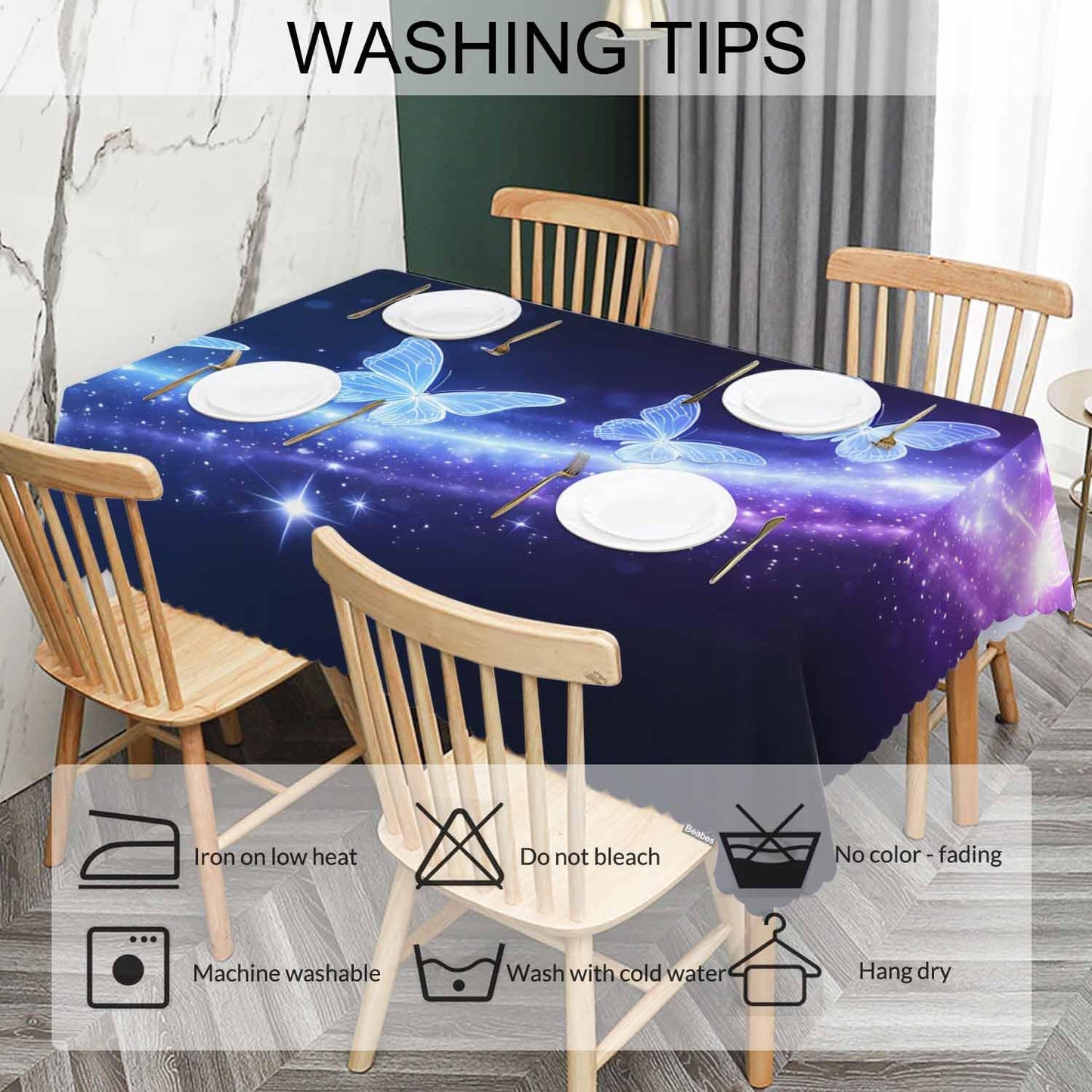 Beabes Butterfly Decorative Table Cover for Kitchen, Fantasy Butterflies Sparkle Oblong Tablecloth Dining Table Cloth Tabletop Tablecloths for BBQ Picnic Coffee 52"X70" 4-6 Seats, Purple
