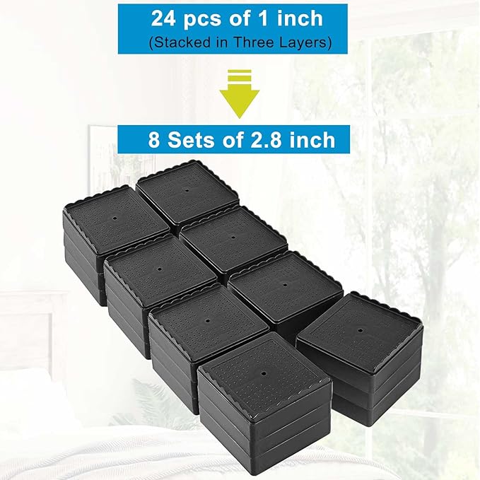 Bed Risers 1 inch, 2 inch, 3 inch, 4 inch Heavy Duty, Adjustable Furniture Riser
