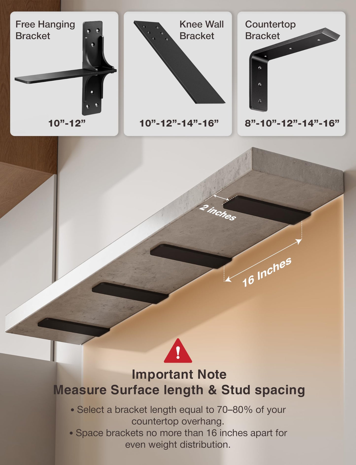 BATODA 14" Countertop Support Brackets (4 pcs) for Granite - Heavy Duty L Shelf Bracket - Wall Mounted Support for DIY Open Shelving – Knee Wall Support - Mounting Hardware Included ( Pack 4 )