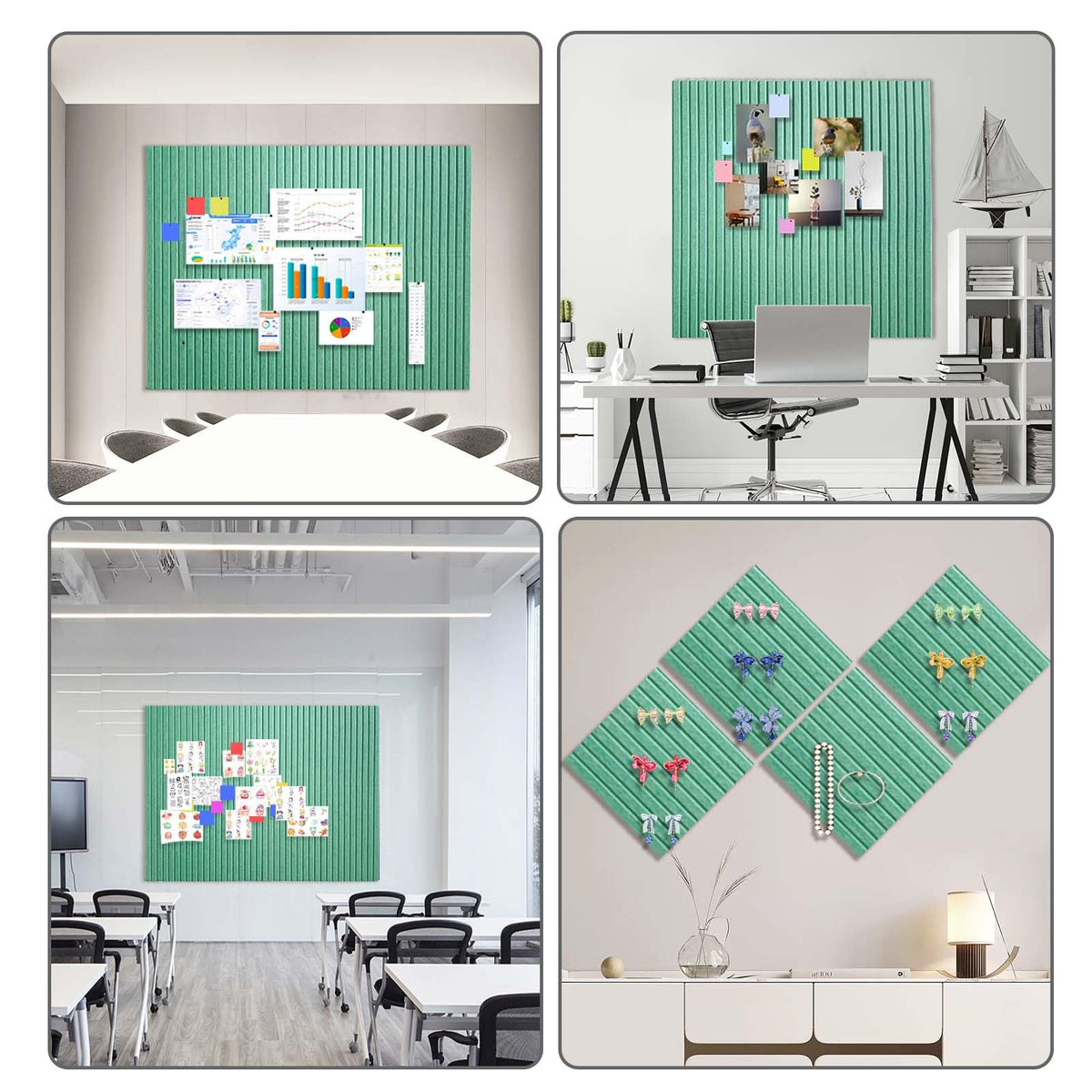 Large Cork Board for Office Decor, 48"x 36" - 1/2” Thick Felt Bulletin Board, 12 Pack Felt Board with Safe Removable Adhesive Tabs, Pin Board Cork Boards for Walls - Jade Green