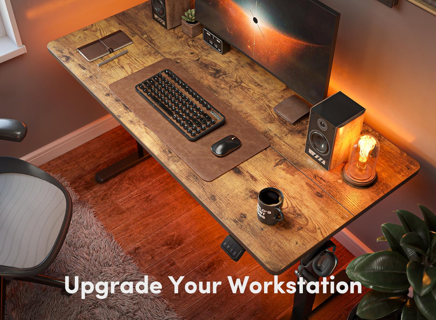 FEZIBO Electric Standing Desk, 55 x 24 Inches Height Adjustable Stand up Desk, Sit Stand Home Office Desk, Computer Desk, Rustic Brown