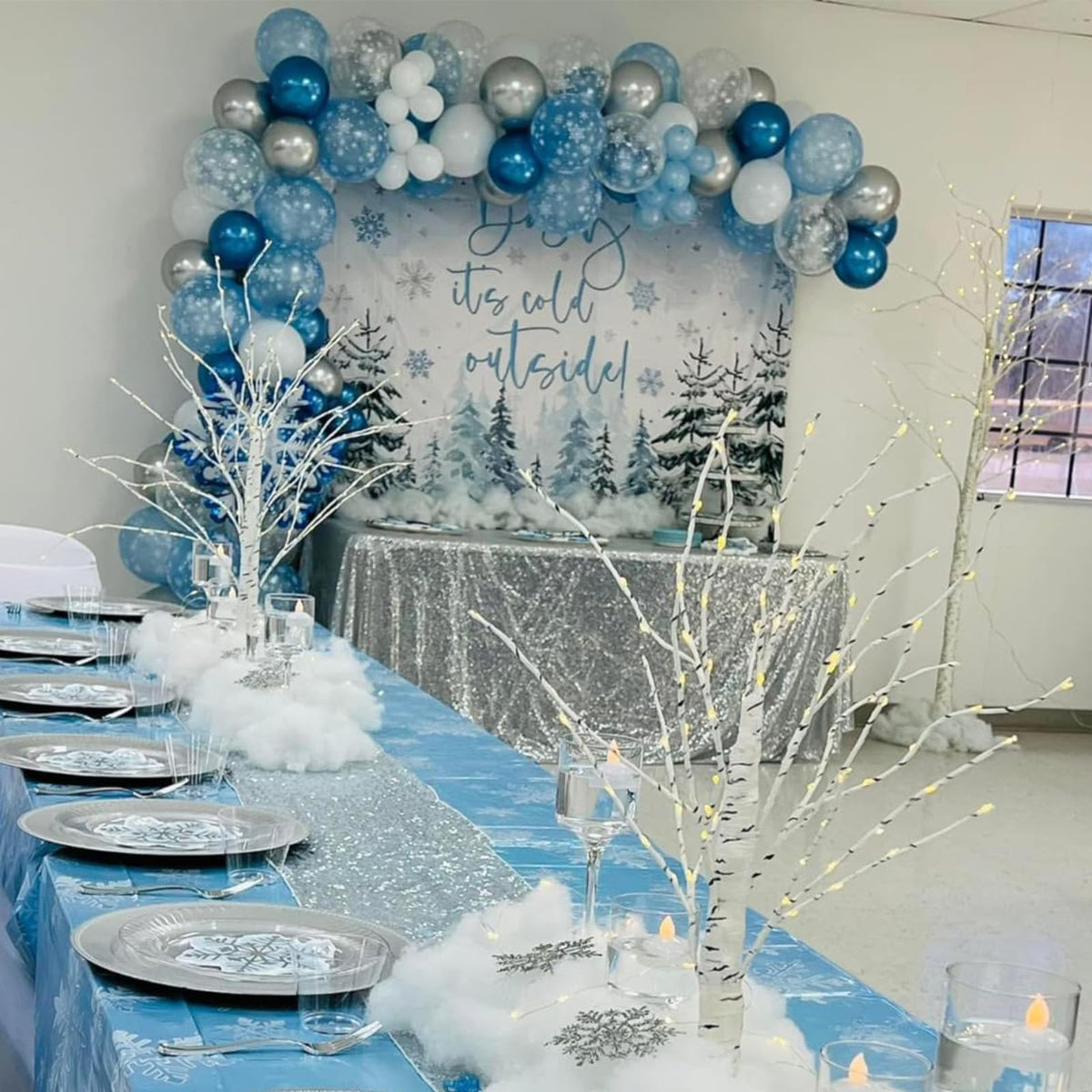 Snowflake Balloon Garland Arch Kit Winter Snowflake Balloons with Silver Blue White Snow Confetti Latex Balloon for Winter Wonderland Christmas Baby Shower Princess Birthday Party Decor