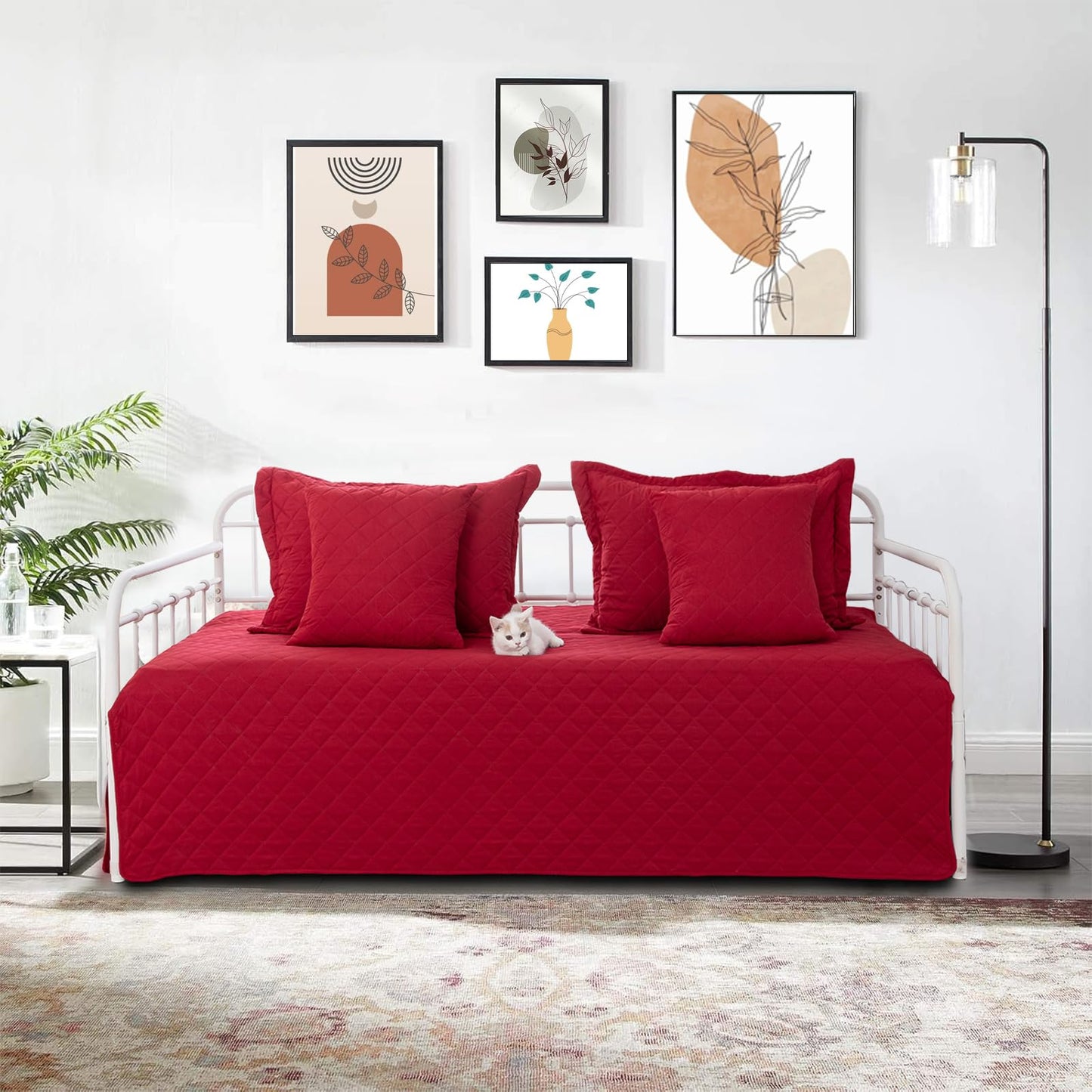 TieyaChkis 5 Piece Daybed Cover Set Twin Daybed Bedding Sets for All Season Lightweight Daybed Comforter with Matching Shams&Decorative Pillows, Double Sided-Quilting Day Bed Cover,39"x75",Red