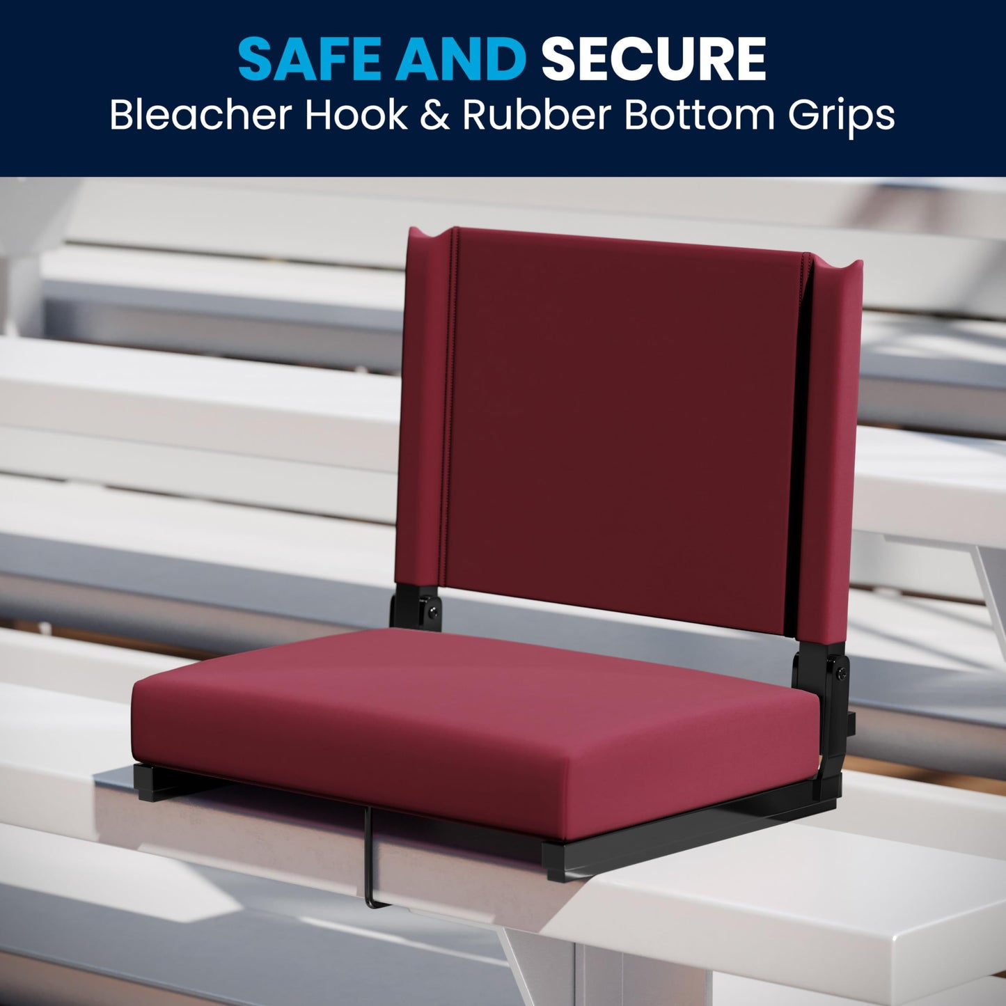 Flash Furniture Grandstand Portable Stadium Seat for Bleachers or Benches, Folding Padded Stadium Chair with Carrying Handle, 500 lb. Weight Capacity, Maroon