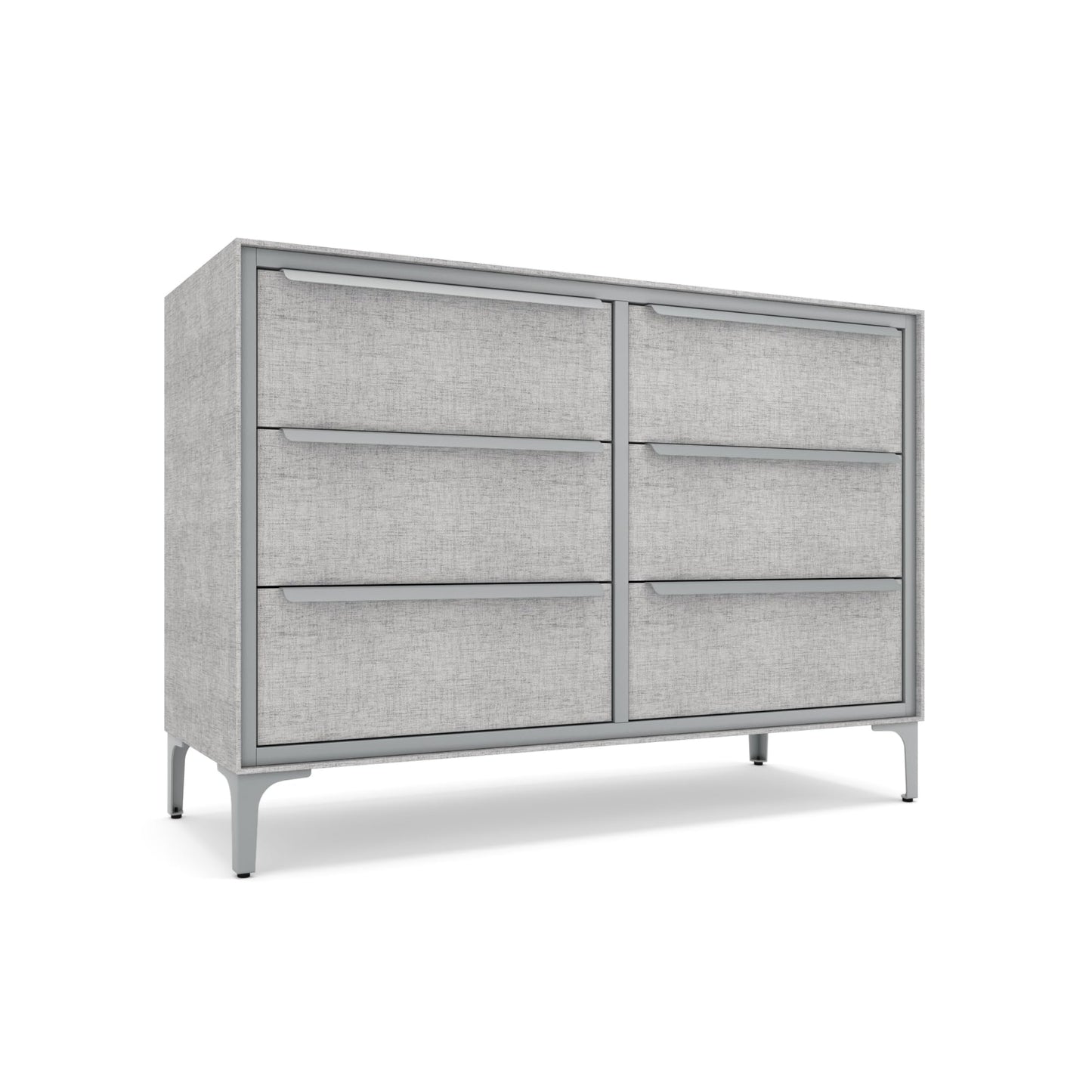 tinge Naima Premium 6 Drawer Fabric Dresser - Heavy Duty Metal Frame with Sag-Proof Storage Drawers for Clothes - Durable Silver Bedroom Chest & Sleek Metal Handles