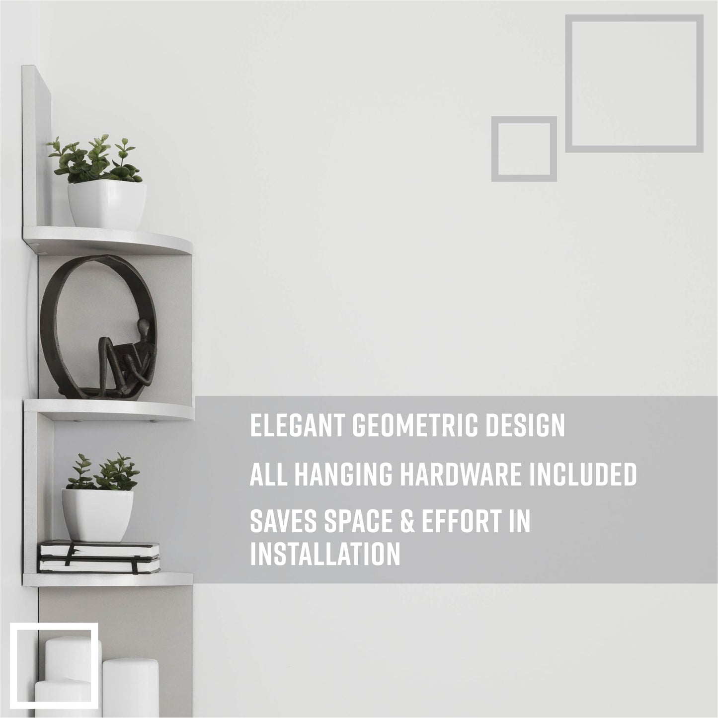 Danya B. XF11035GR Large Decorative 5-Tier Corner Floating Wall Mount Display Shelving Unit - Grey