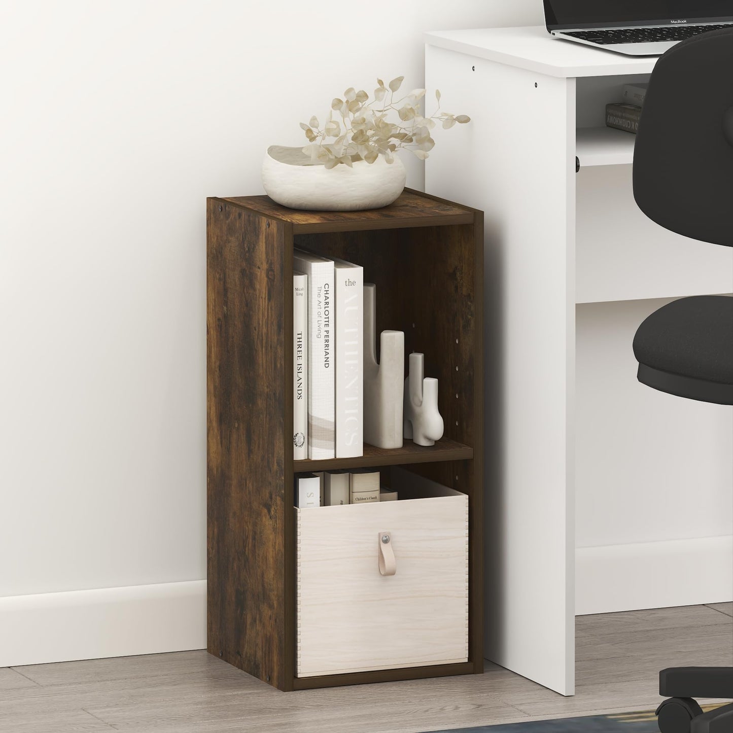 Furinno Fulda Book Shelf, 2-Tier Narrow Bookshelf, Bookcase with 10-in Width Storage Shelf, 9.3 x 9.8 x 21.2, for Living Room, Bedroom, Home Office, Amber Pine