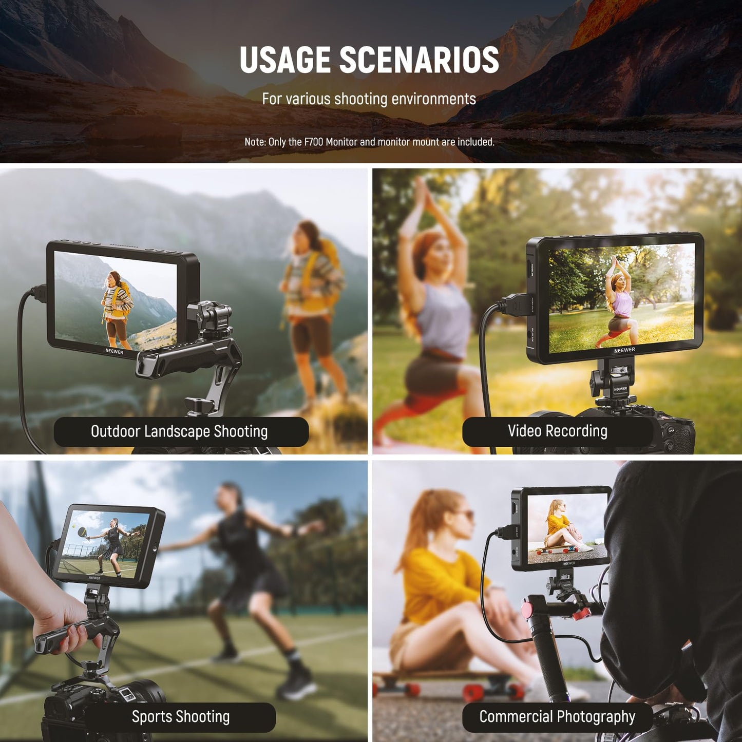 NEEWER F700 7" Camera Field Monitor, 2000nit HD 1920x1080 IPS Touch Screen with 3D LUT, 4K HDMI Loop in/Out with Peak Focus DSLR Video Assist HDR Waveform, Cold Shoe Mount, Battery Not Included