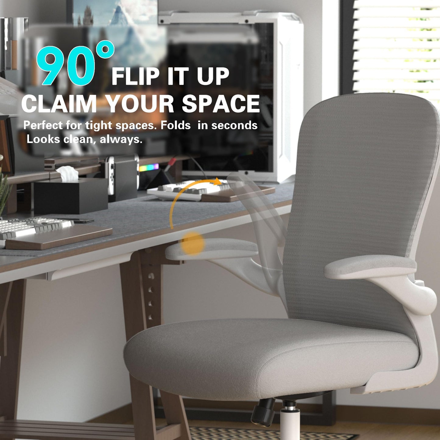 CASASIO Office Desk Chair with Ergonomic Lumbar Support, Extra-Thick Seat Cushion, Flip-up Arms, Breathable Mesh Back, Computer Task Chair for Home Office