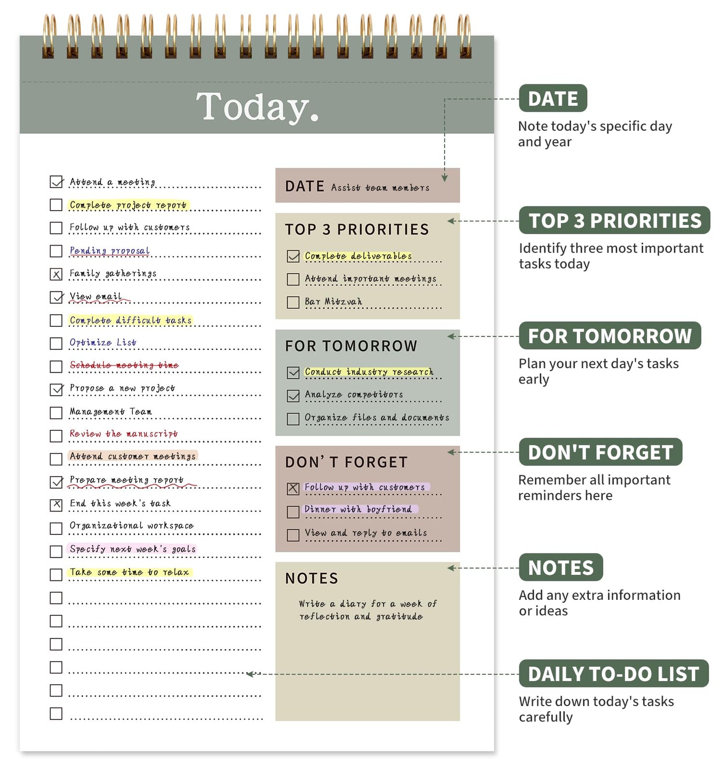 104 Pgs To Do List Notepad, 52 Undated Sheets Duplex-printed Daily Planner For Work Home School Office Desk Accessories Supplies & Goal Setting Tasks -Green