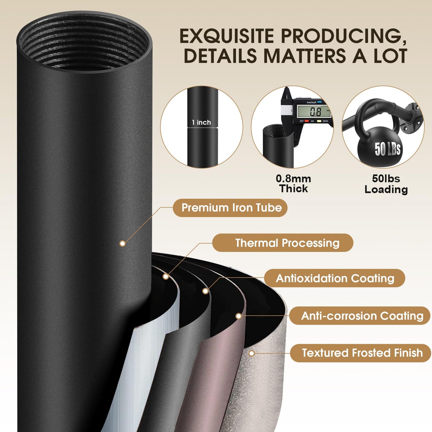 240-Inch Extra Long Blackout Curtain Rod - Heavy Duty Industrial Adjustable Drapery Rod for Indoor/Outdoor Use - 1-Inch Diameter Room Darkening Window Treatment, Room Divider
