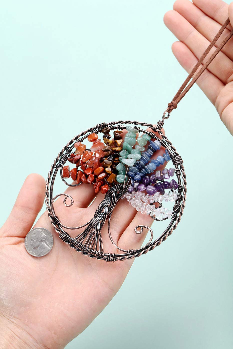 PESOENTH Chakra Crystal Tree of Life Wall Hanging Decor Gifts for Women,Chakra Stones Healing Crystals Window Feng Shui Home Hanging Decorations Car Ornaments Christmas Tree Decor