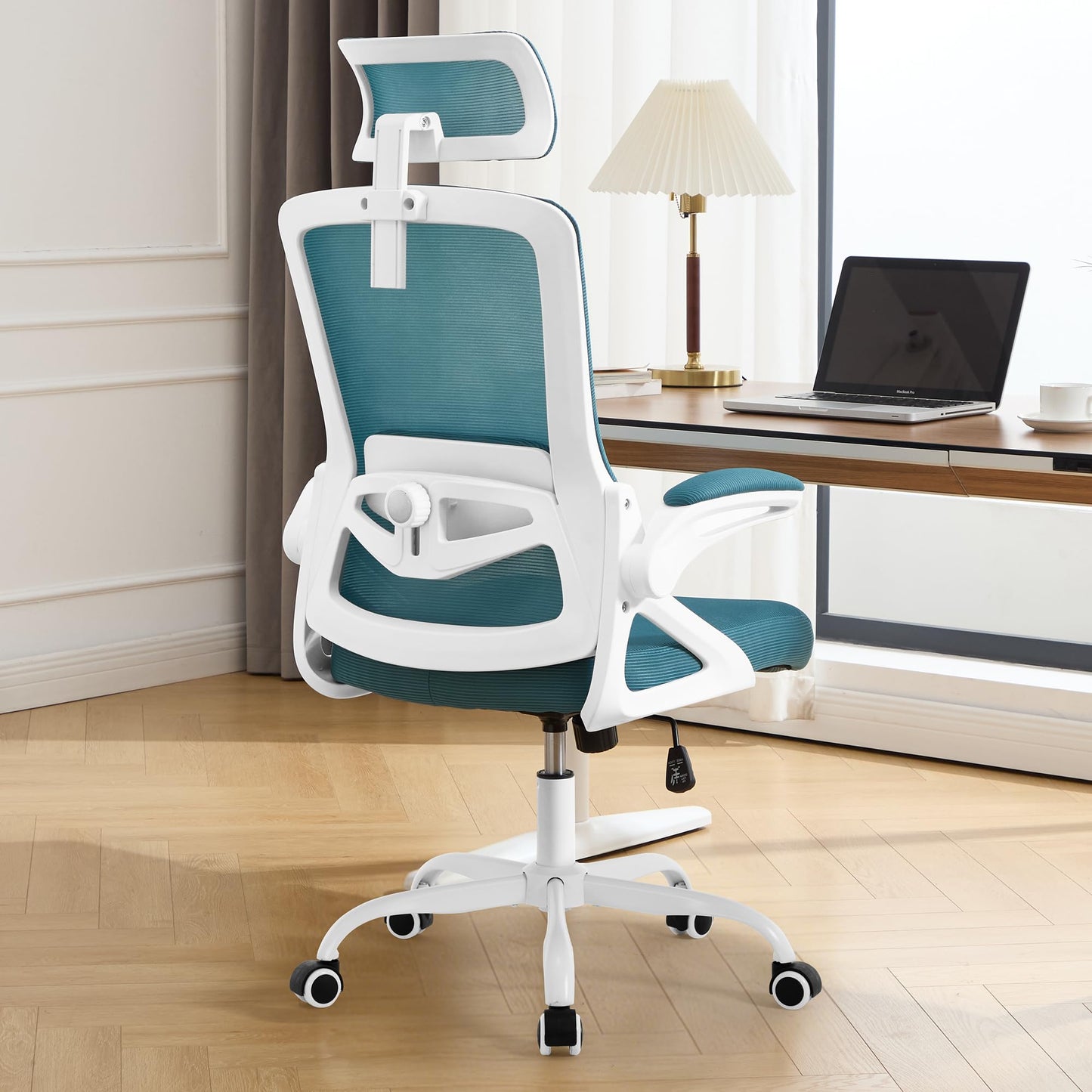 Fizzin Ergonomic Office Chair, 400 LBS Computer Chairs with Adjustable Lumbar Support, Breathable Mesh Desk Chair Ergonomic with Thickened Cushion, Comfy Home Office Desk Chair (Lake Blue)