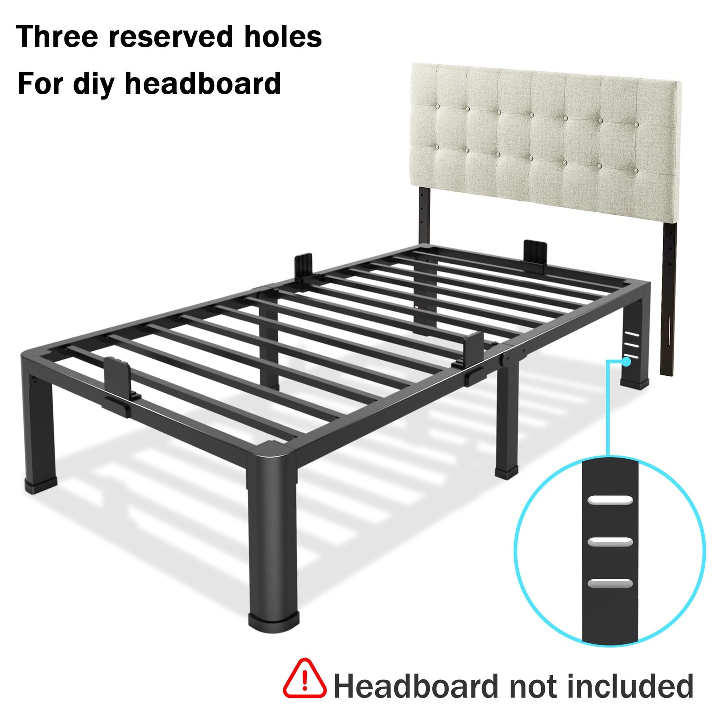 Bilily 14 Inch Twin Size Bed Frame, Sturdiness Metal Twin Platform Bed Frame with Storage, No Box Spring Needed, Noiseless, Ease of Assembly
