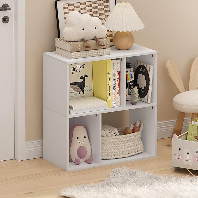 Furinno DALY Book Shelf, 4-Cube Bookshelf, Cube Storage Organizer Bookcase