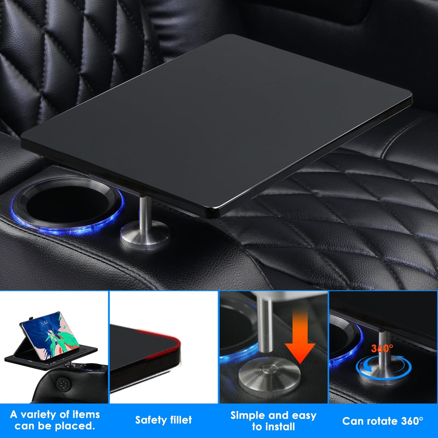 Weilianda Home Theater Seating Series Swivel Tray Table for Wei lianda Home Theater Seat Compatible with 0.47 inch Holes Matte Black