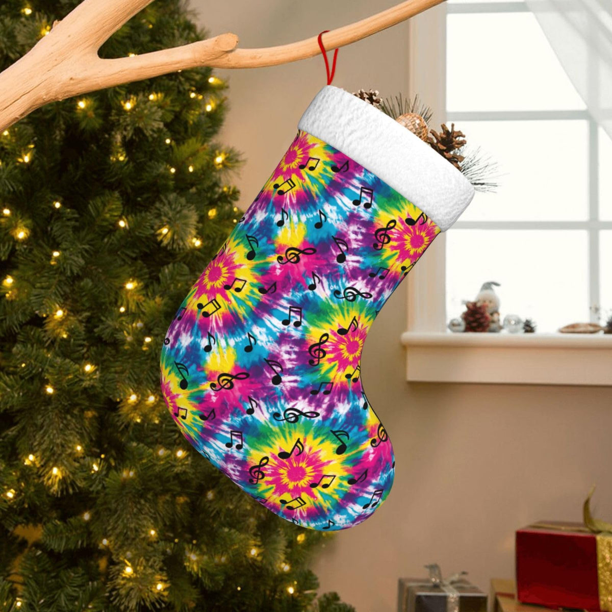 Athjunss Tie Dye Music Notes Christmas Stocking Large Xmas Holiday Party Decoration Fireplace Hanging Stocking