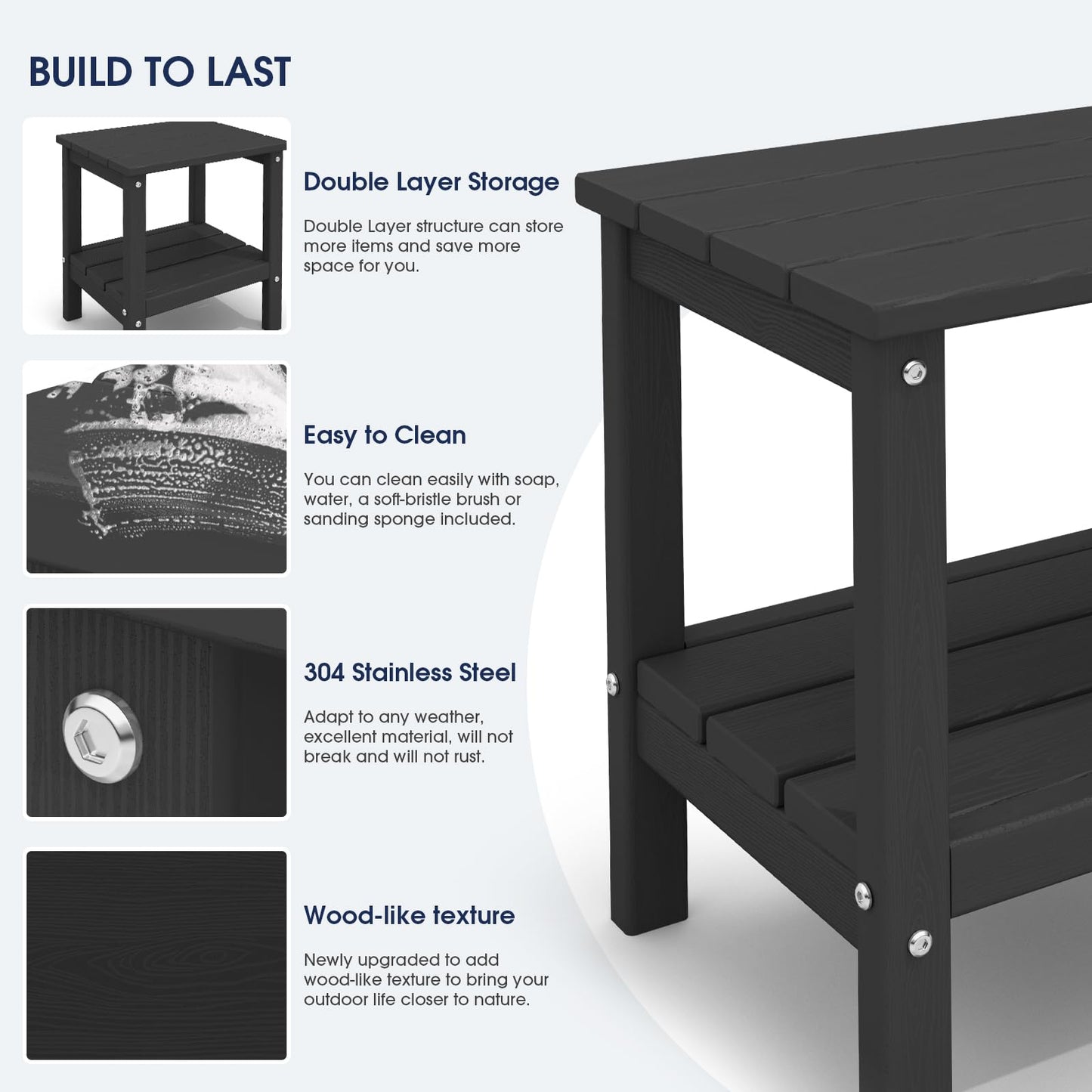 KINGYES Double Side Table, Adirondack End Table- Black